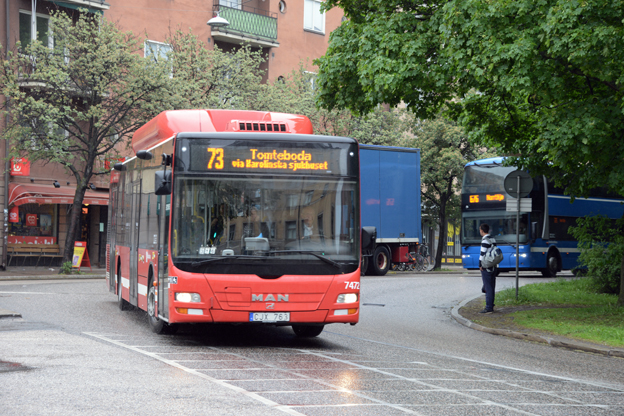 Snart slutgasat. I höst ersätts gasbussarna på linje 73 i Stockholm med laddhybridbussar. Foto: Ulo Maasing.