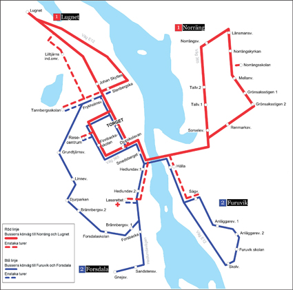 Snart en historisk karta: busslinjerna i Lycksele.
