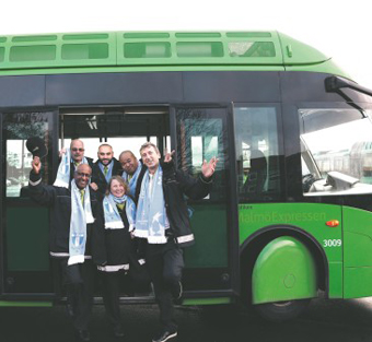 Skånetrafiken matchar MFF:s matcher med en särskild matchbuss. Foto: Skånetrafiken.