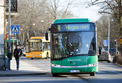 Stadstrafiken i Kristianstad får högst betyg av alla skånska städer. Foto: Skånetrafiken.