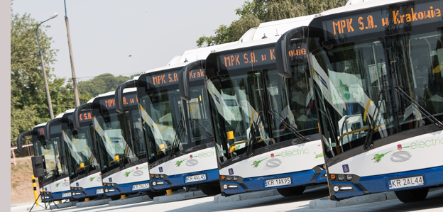 En av de elbussar som Krakow tog emot på onsdagen är den 15 000:e bussen från Solaris.